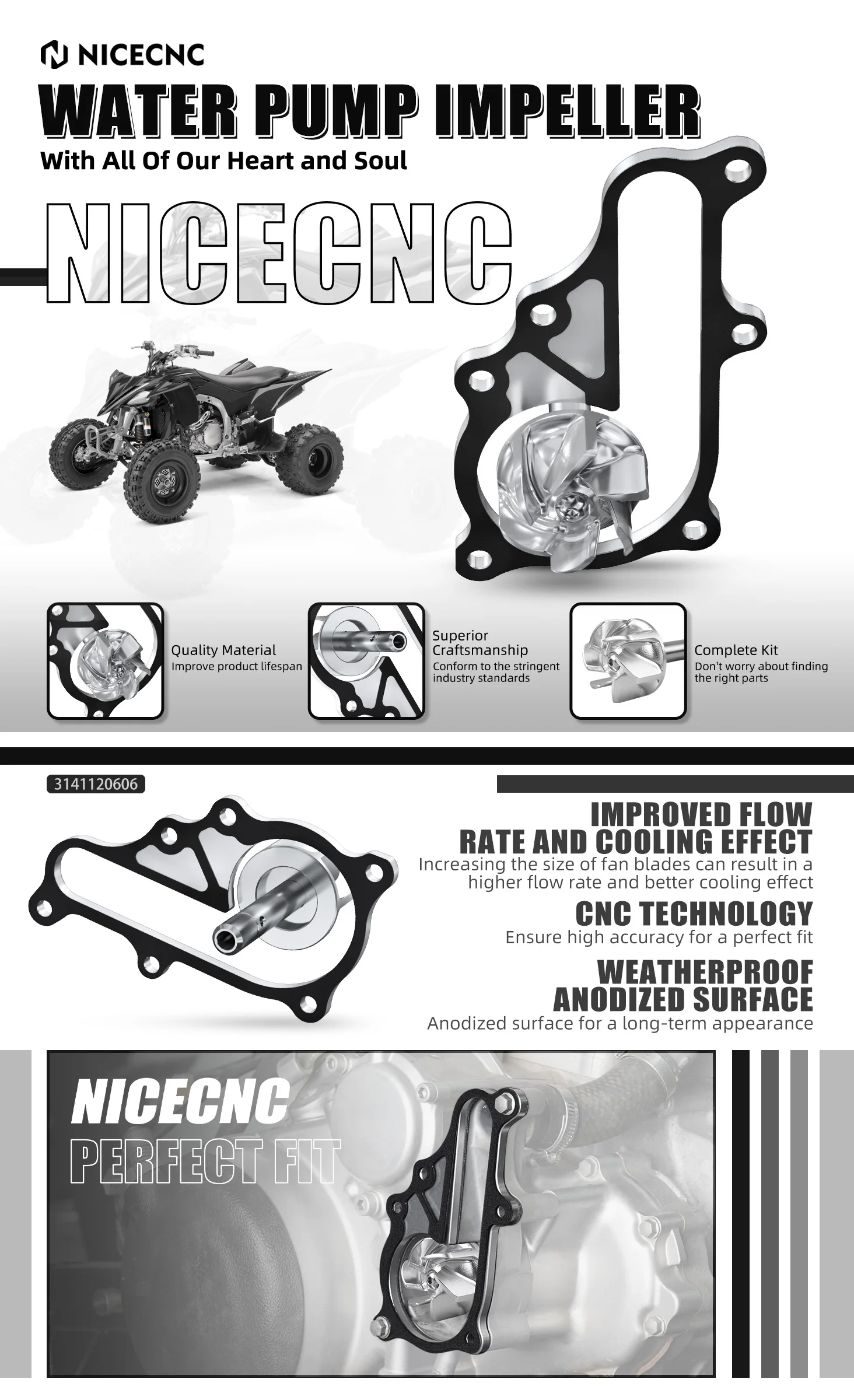 NICECNC Wasserpumpen-Laufradwelle für Yamaha Raptor 700 700R 2006-2022 ATV-Zubehör 6061 Aluminium Verschleißfestigkeit Effizienz – Detail 1