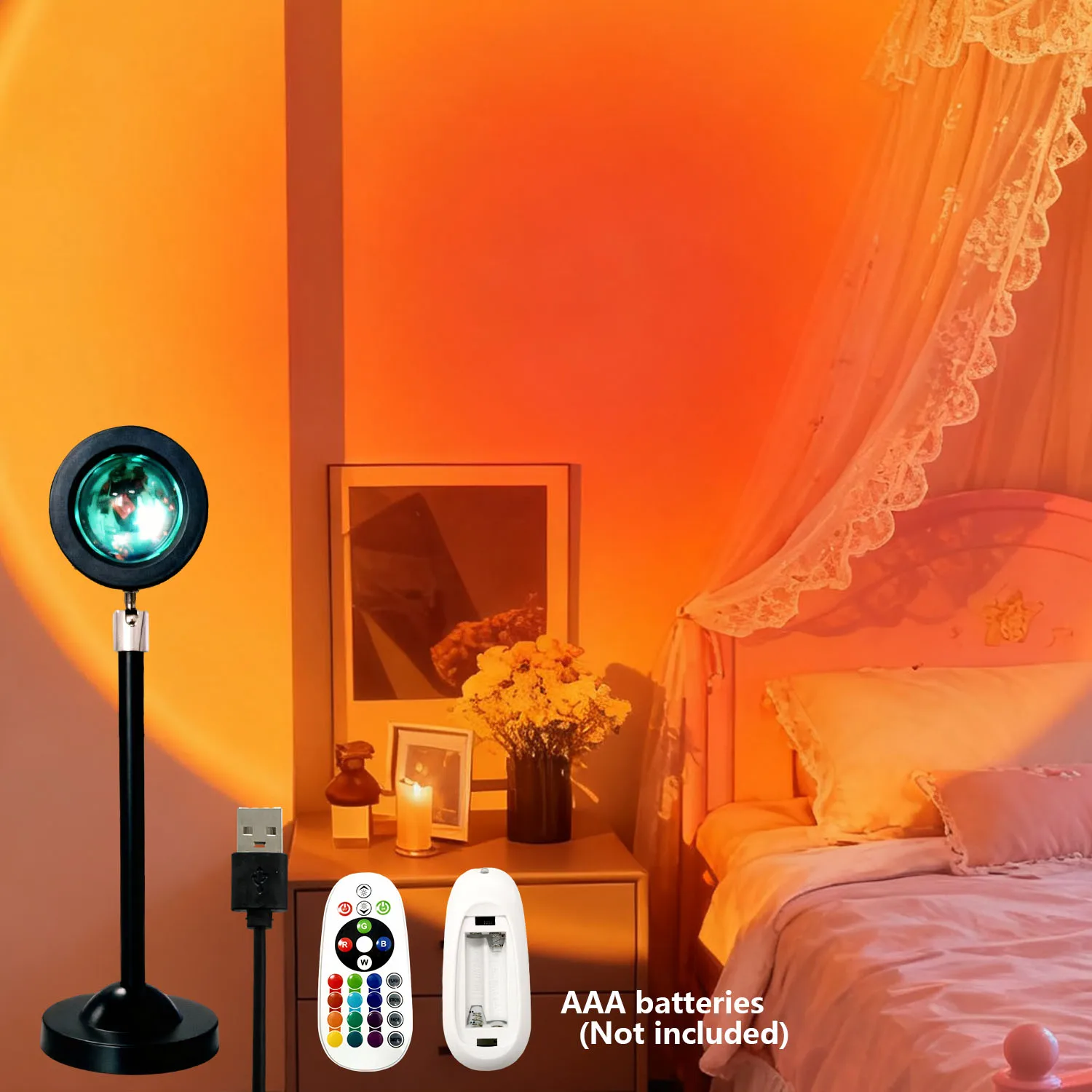 مصباح غروب الشمس RGB للتحكم عن بعد عبر USB - إضاءة ديكور منزلي محيطة ملونة، مصباح جمالي قابل للتعتيم ومتعدد الأوضاع لغرفة النوم، Liv