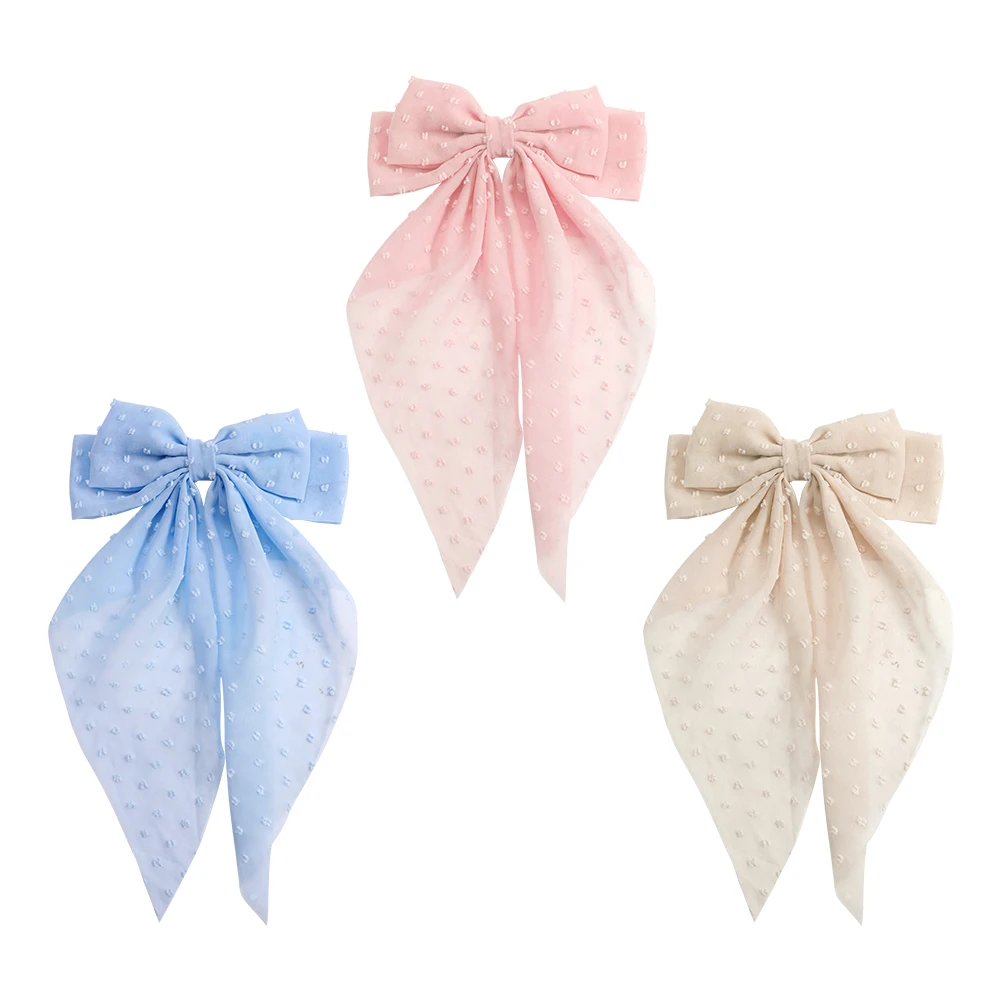 3pcs With Long Tail Fashion Hair Bow Barrette Clip French Accessories For Women Girls Thin Think Layered Lightweight Non Slip