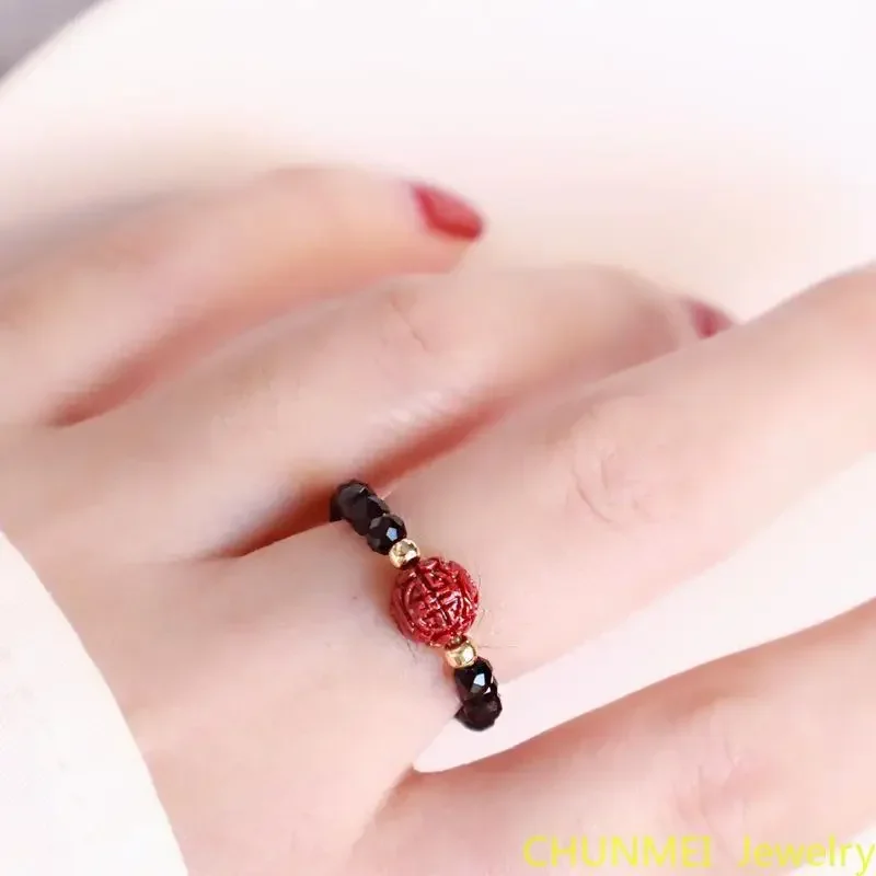 Cincin Wanita Cinnabar alami, cincin wanita Cinnabar ukiran tangan merah, kristal dapat disesuaikan