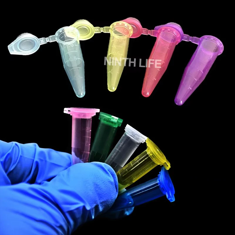 100 sztuk, 1,5 ml, małe, plastikowe probówki laboratoryjne do centrifugowania, z zakrętką, kolorowe, 1500 µl, probówki EP, probówki do mikrocentrifugowania z podziałką. — zdjęcie produktu 4