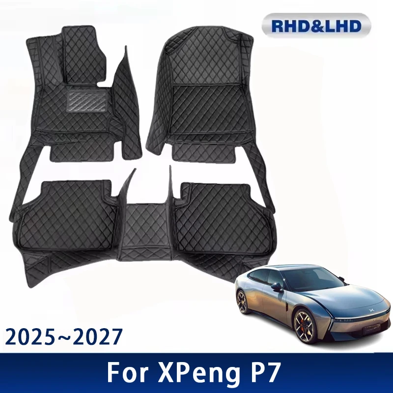 Car Floor Mats For XPeng P7 EV MK2 2025 2026 2027 Waterproof Custom Leather Auto Foot Pads Carpets Interior Accessories