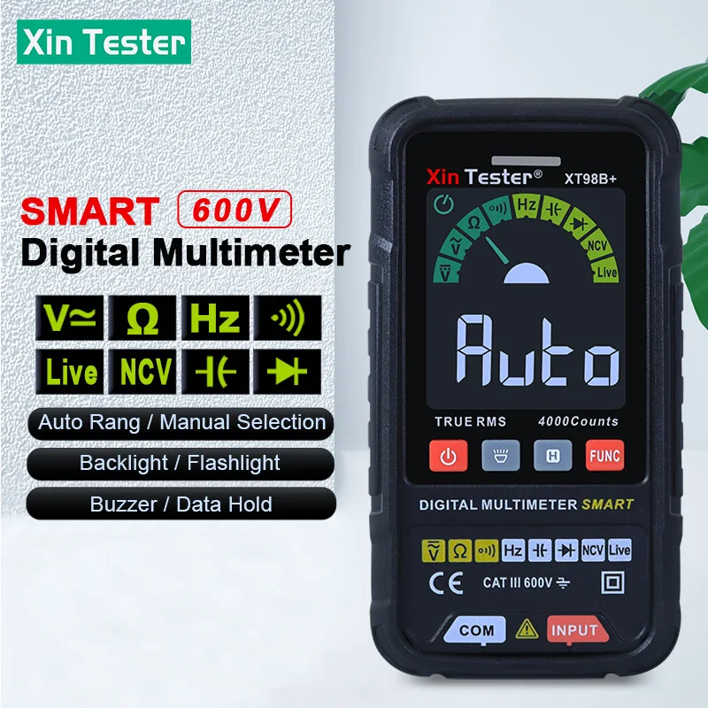 

Xin Tester 600V Intelligent Digital Multimeter Frequency Diode Tester Ohm Capacitance Hz AC DC NCV Multimetro XT98B+