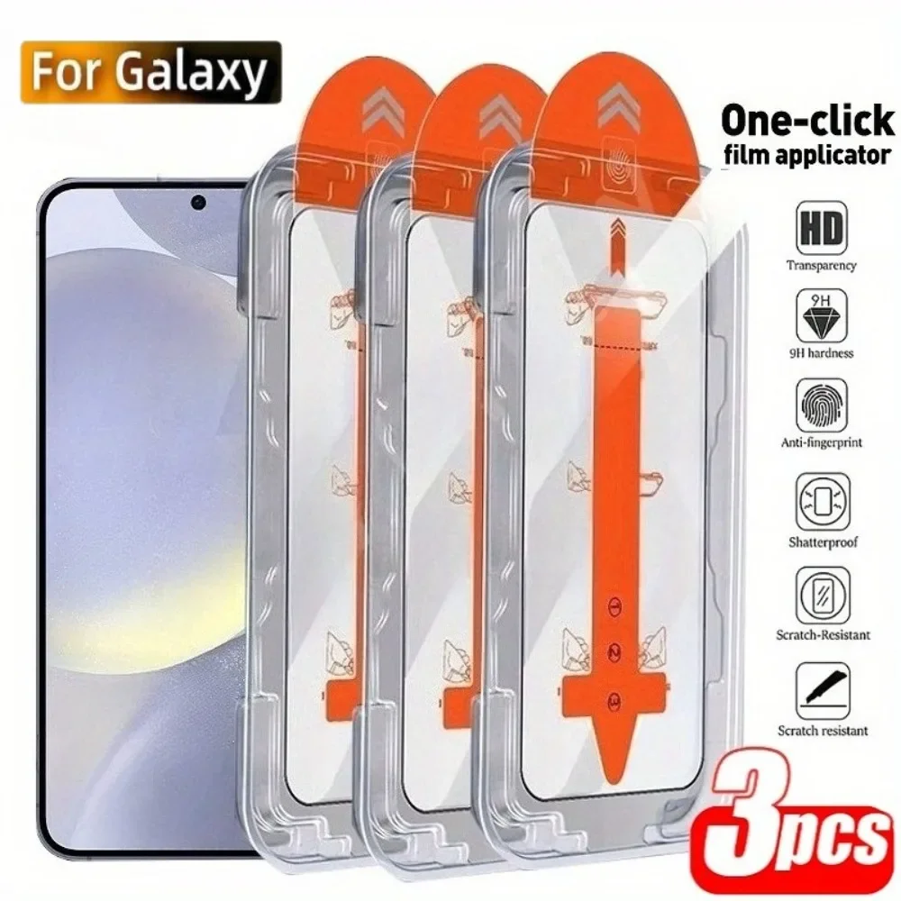 3 Stück HD klares gehärtetes Glas für Samsung Galaxy S25 S24 S23 Ultra S21 S22 Plus S25 Edge S24 S23 FE Staubfreie Installation mit einem Klick