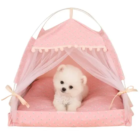 Pet Dog Tent House Floral Print Enclosed Cat Tent Bed Indoor Folding Portable Comfortable Kitten Bed Kennel For Small Pets