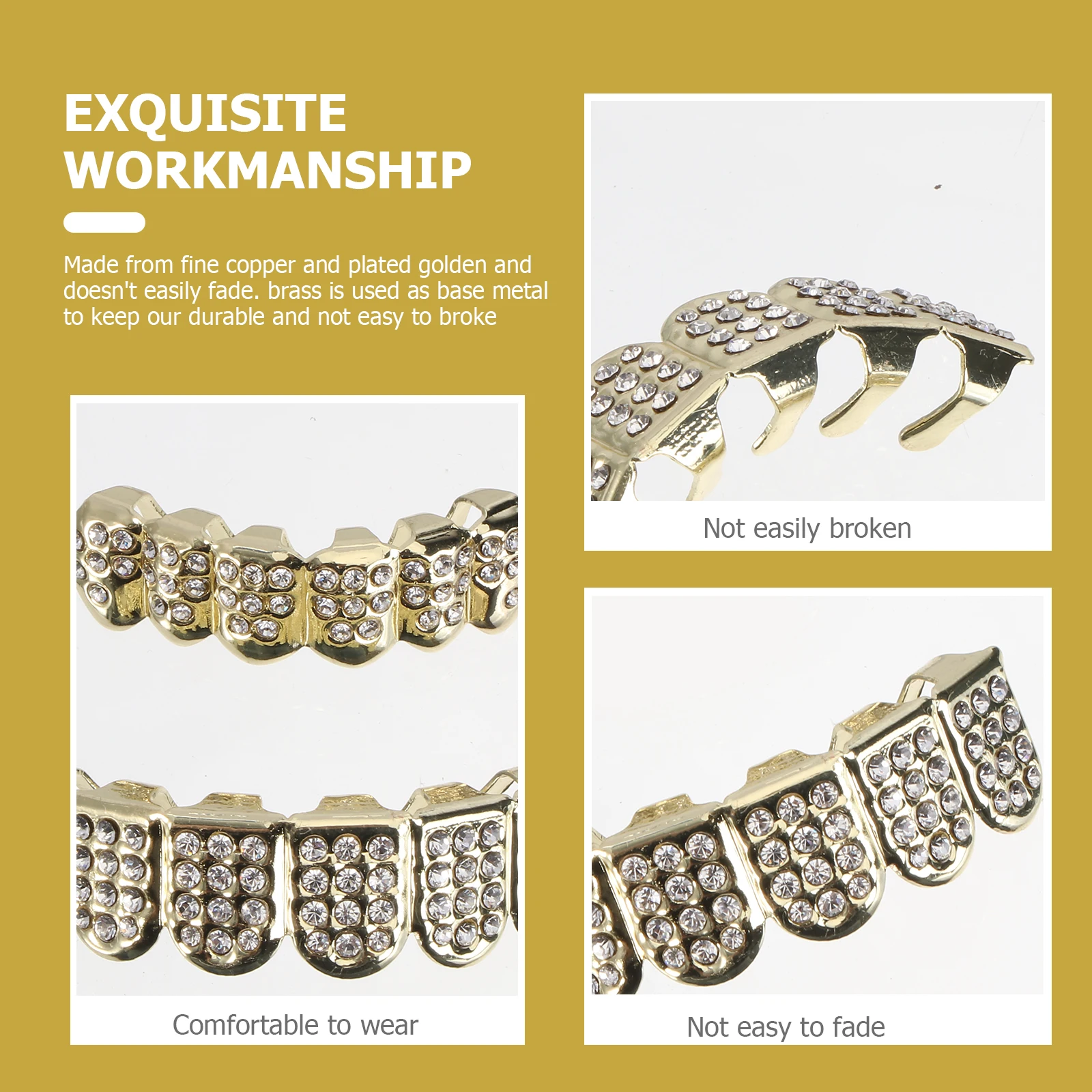 1 Set Strass Gold Zahnspange Kupfer Glänzende Zähne Dekoration Für Halloween Party Konzert Geburtstagsgeschenk Silber Unteres Obermaterial