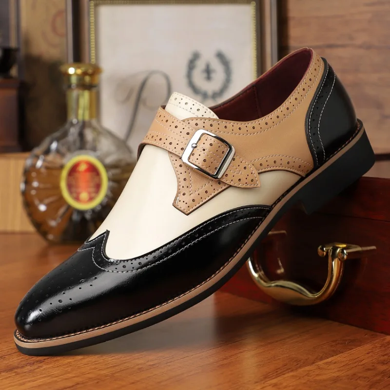 

Men's Retro Casual Business Shoes Microfiber Leather Square Toe Slip-on Buckle Mens Dress Office Flats Men Wedding Party Oxfords