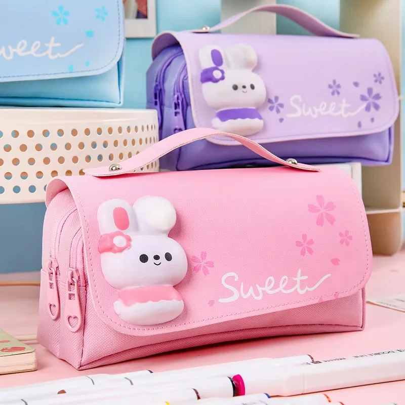

1Pcs Cute Rabbit Decompression Pencil Case for Girls Kids Waterproof Large Capacity 3D Pen Bag Student Kawaii Stationery