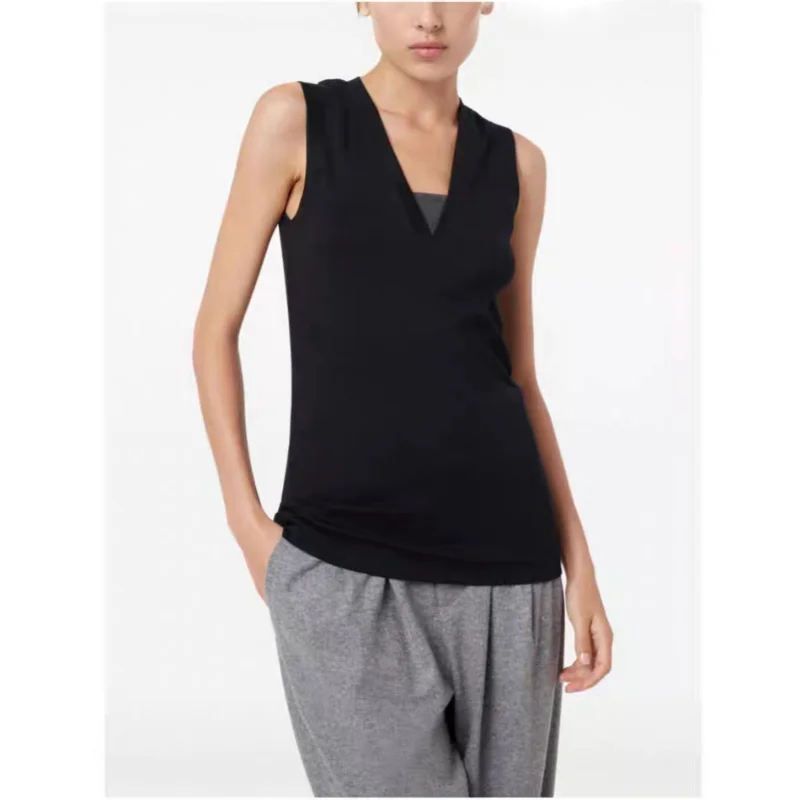 Women 2024 New Summer Style Flowing Silver Ball V-neck Sleeveless Vest Top Women Knitted Sweater