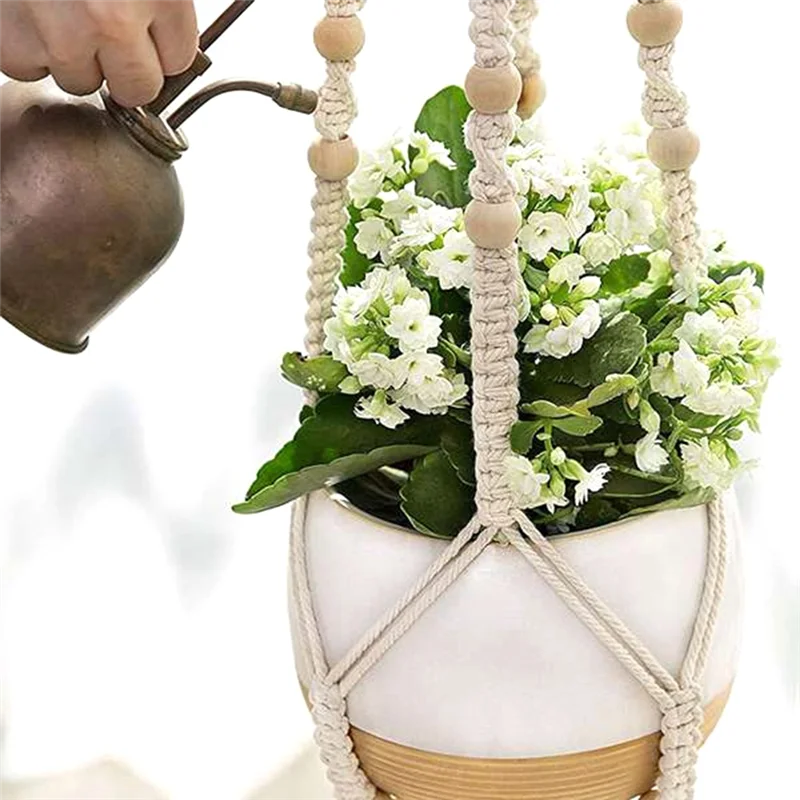 ABBN-percha para plantas de macramé hecha a mano, cesta para macetas colgante para interiores, maceta de cuerda de algodón tejida, soporte para plantas de ganchillo