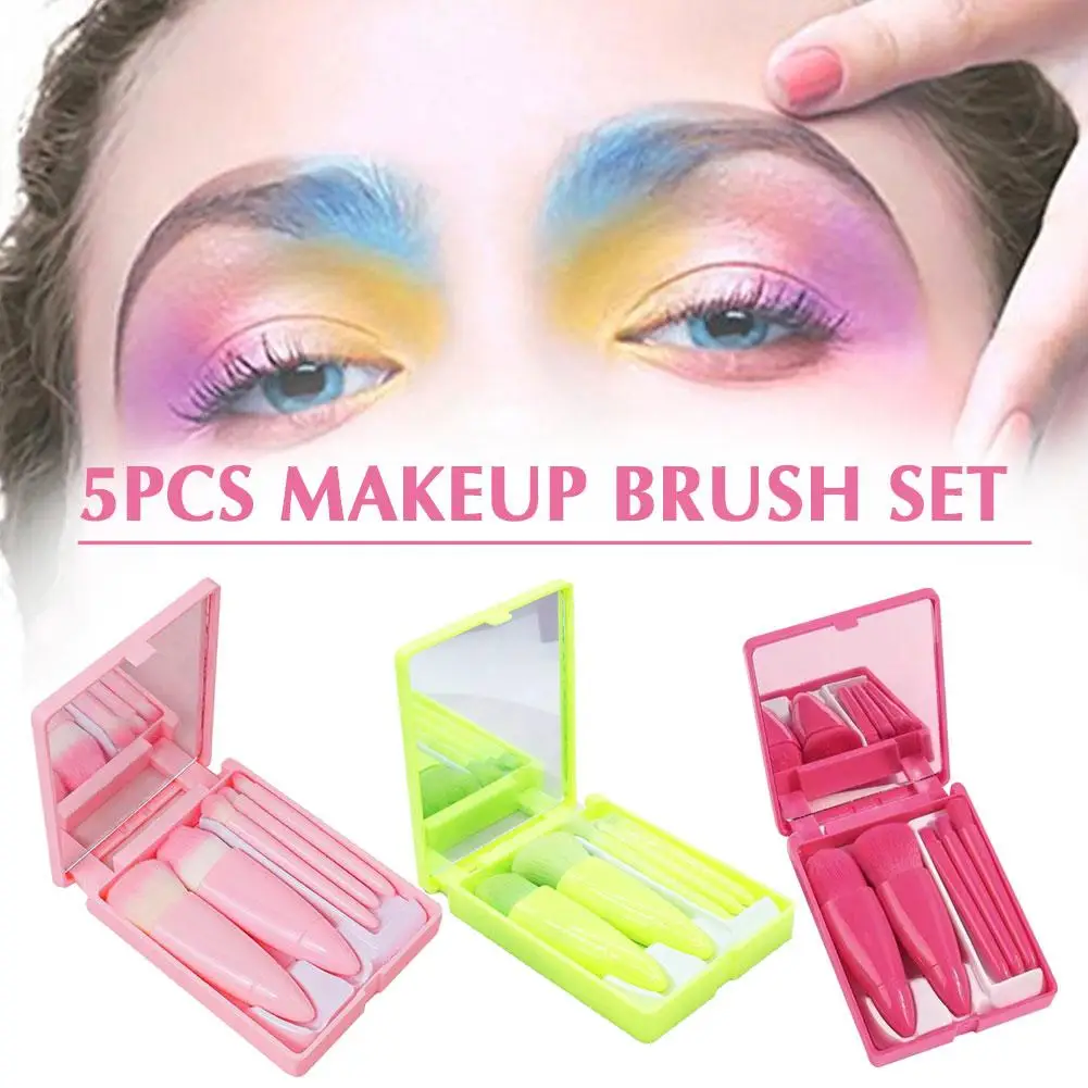 กระจกแต่งหน้าแบบพกพาขนาดเล็กพร้อมกระเป๋าขยายขนาดแปรงสำหรับแต่งหน้า5ชิ้น Y5E6พับได้