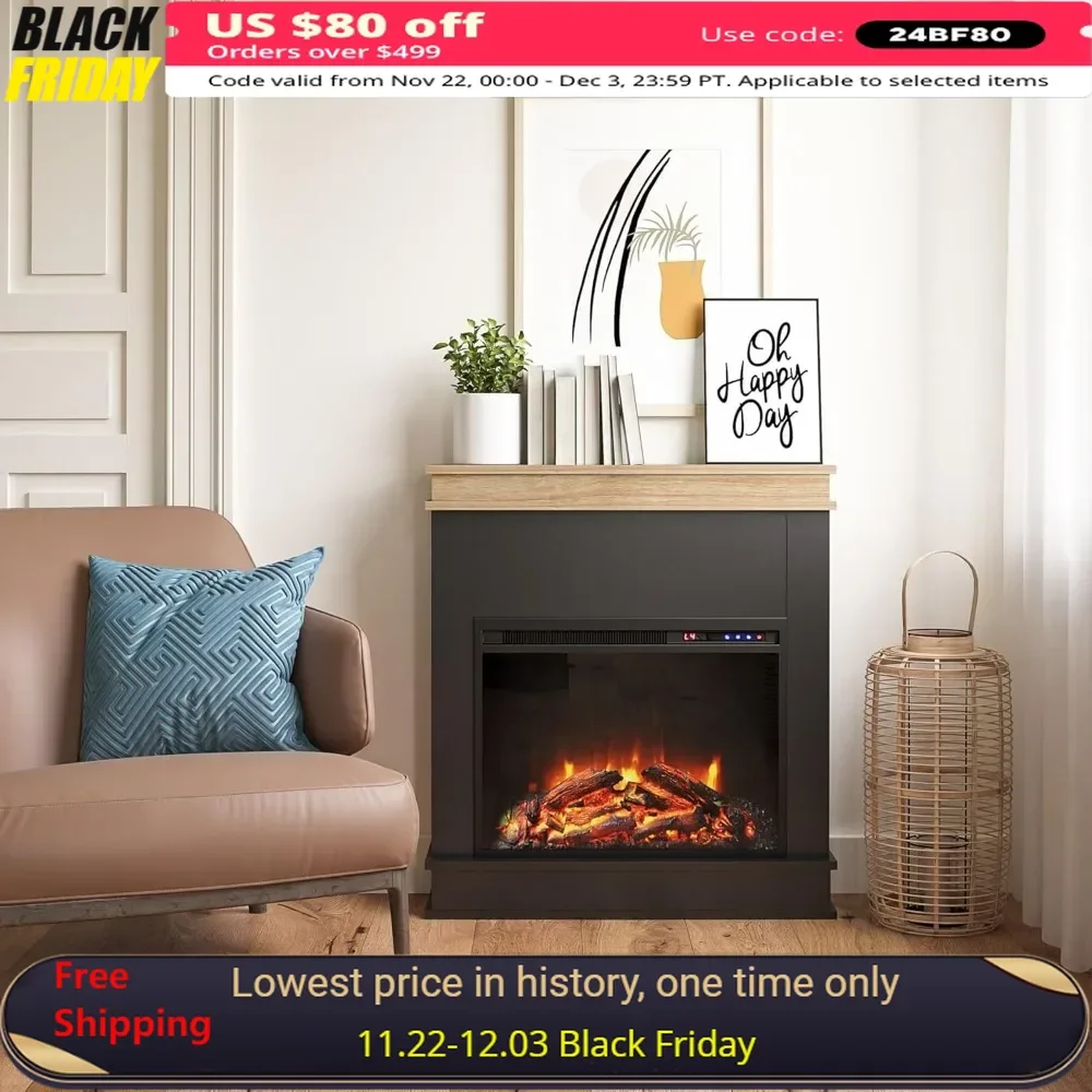 30 Inch Electric Fireplace with Mantel,Replaceable Fireplace Insert Heater,Freestanding, Remote Control,Timer,electric fireplace