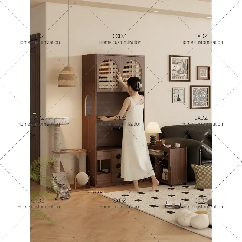 Medieval Style Cat Litter Box Enclosure Furniture Pet Toilet Storage Cabinet Integrated Villa Dustproof Locker for Cats