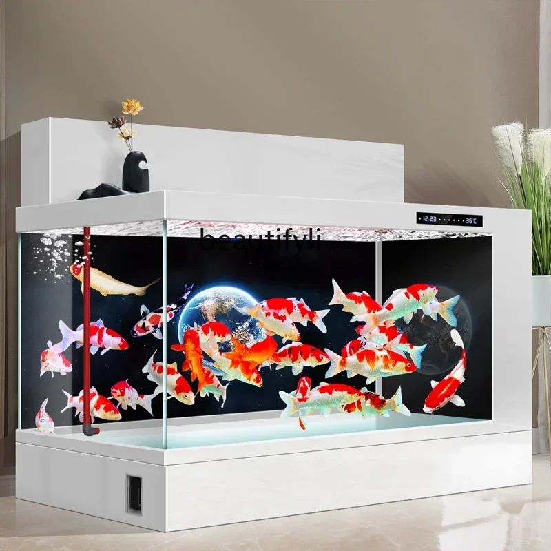 

Fish tank aquarium double filter aluminum alloy koi floor tank ultra-white glass water-free household home widening large