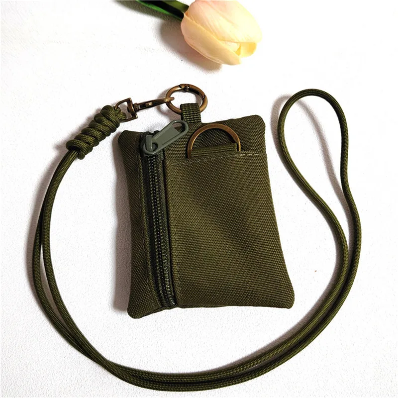 Original Japanese Casual Hanging Neck Mini Coin Card Holder Zipper Pouch Men and Women ins Key Small Bag with Lanyard