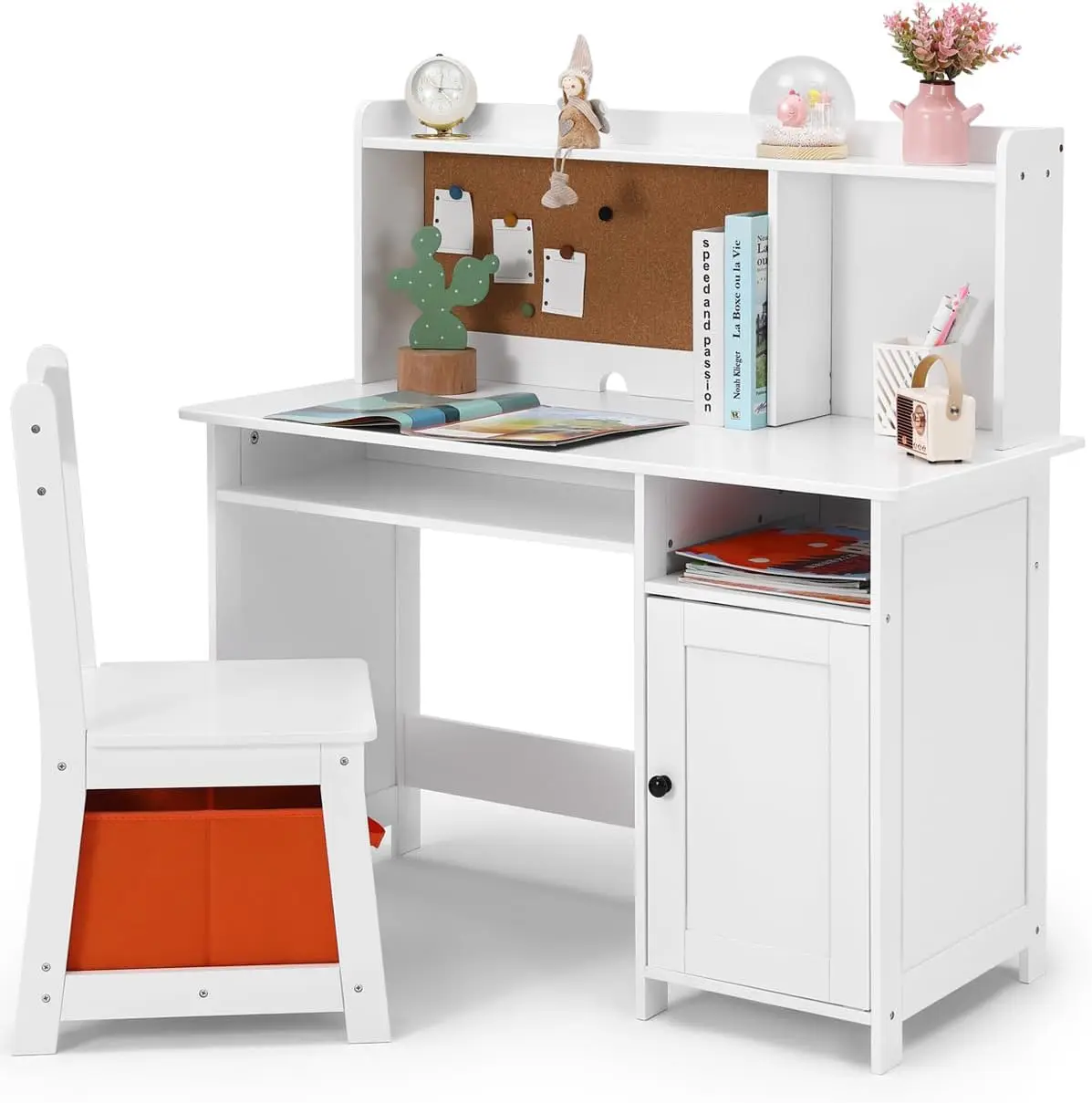 Kid'S Study Desk And Chair Set For Boys & Girls – Wooden Ergonomic Design, Includes Built-In Chair Storage Bins & Bookshelf