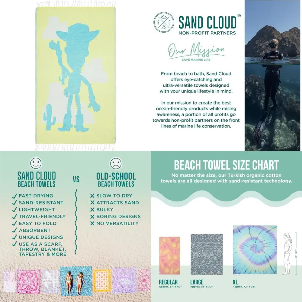 

Пляжное полотенце Disney Pixar Woody Kids Sand Cloud — 100% органический хлопок, без песка, быстросохнущее