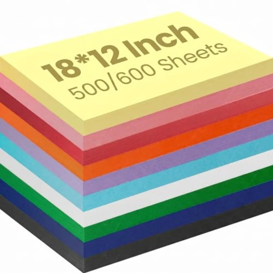 

600 Pieces 12'' x 18'' Construction Paper Assorted Colors, Lightweight Card Stock Bulk, Large Colored Construction Paper for Cr