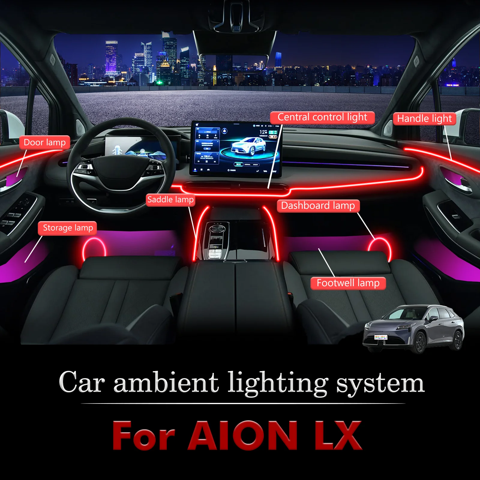 

For AION LX Smart Remote Control Car Interior Ambient Light RGB 64 Colors LED Energy Saving Efficient Lamp Kit