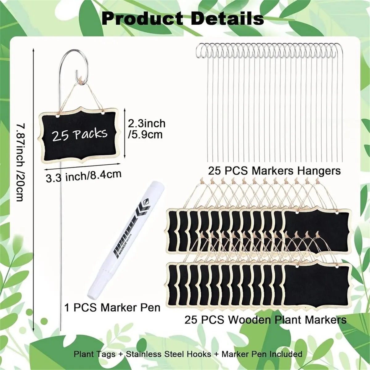 giftnew 25 Packs Plant Labels with Marker Pen, Garden Markers, Wooden Plant Makers for Outdoor, Reusable Plant Tags