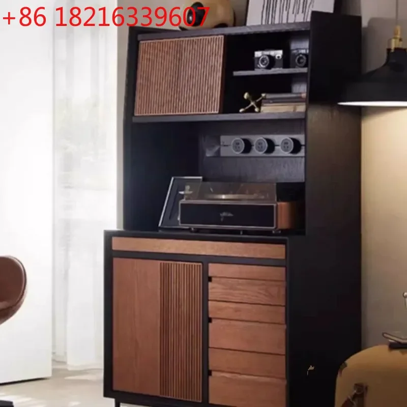 YAOModern Retro Solid Wood Tea Dining Side Cabinet Medieval High Storage Unit Multi Functional Living Room Wall Locker