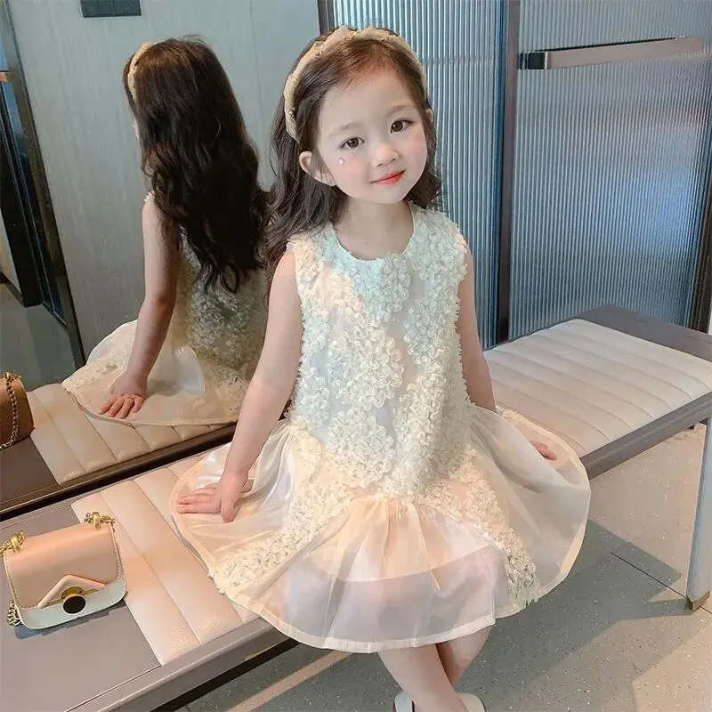 Girls\' Dress Summer 2024 New Medium and Small Children\'s Tank Top Skirt Korean Sleeveless Girls\' Princess Dress