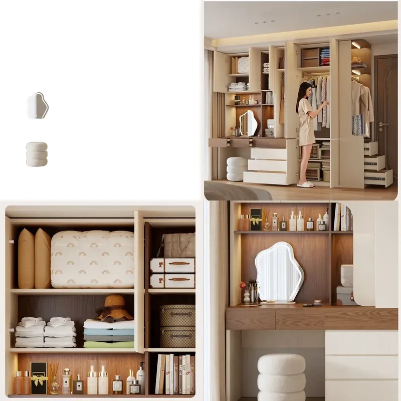 for French environmentally friendly medieval solid wood wardrobe with dresser integrated ENF grade solid wood segmented
