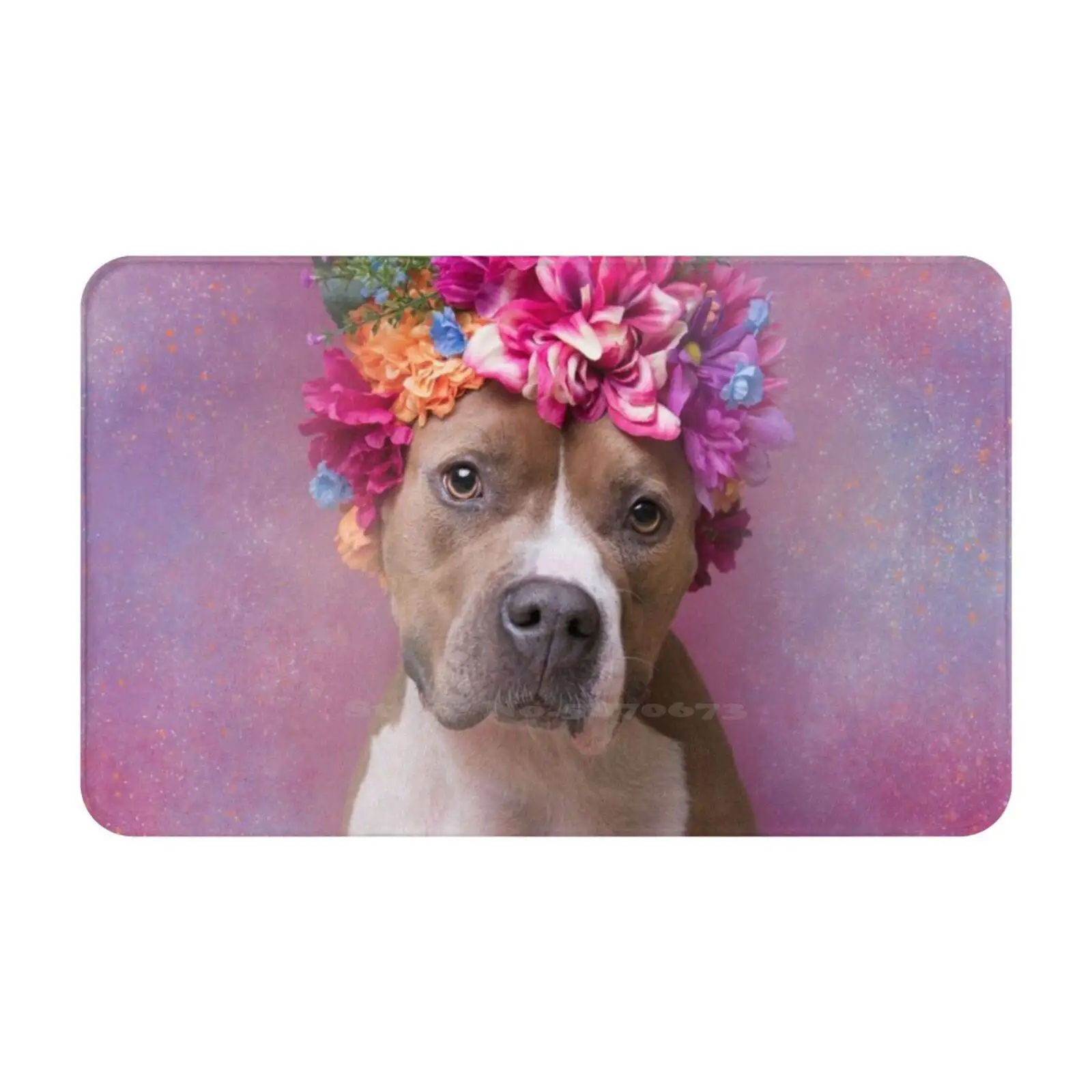 Flower Power , Alize Door Mat Foot Pad Home Rug Pit Bull Flowers Dog Rescue Shelter Love Flower Crown Pitbull Sophie Gamand