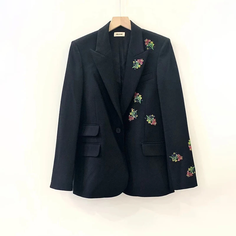 Zadig Casual Ladies Suit Chic Floral Hot Drill Blazers Women Classic Black Blazer Autumn Lapel Coat Tops Female Fashion Suits