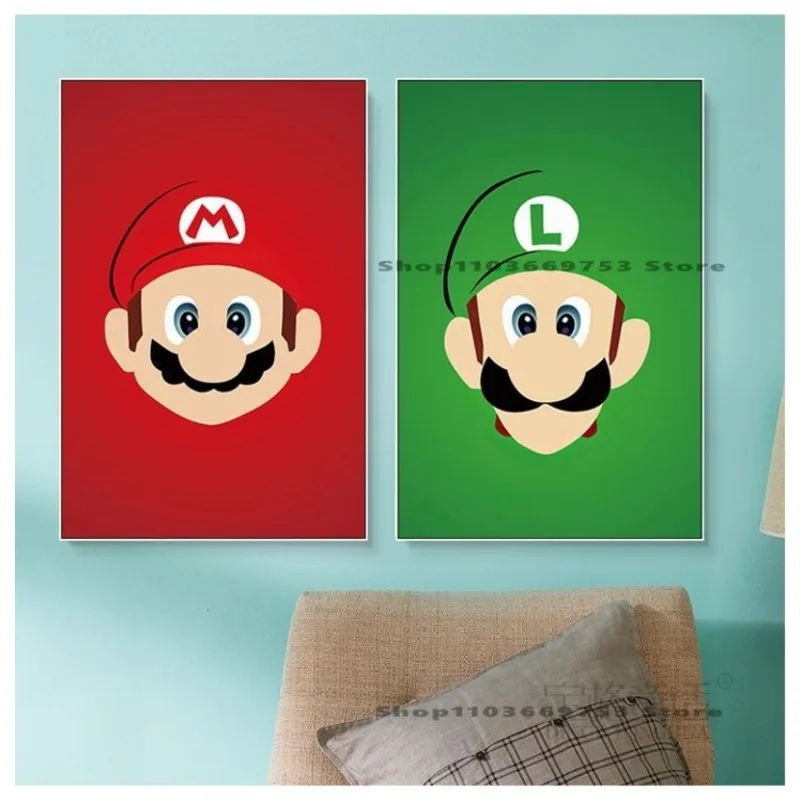 Super Mario Bros Cartoon Decorative Canvas Painting Room Restaurant Entrance Mural HD Print Poster Bedroom Bedside Wall Sticker