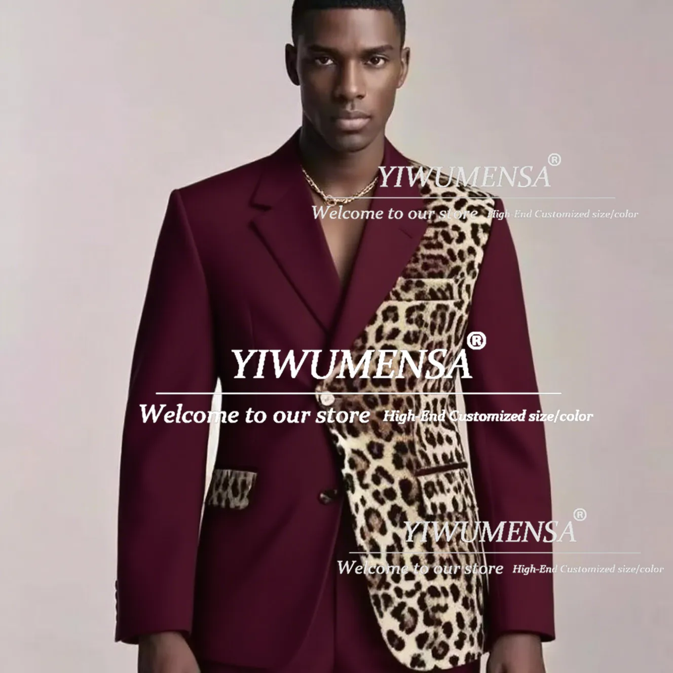 Männliche Mode, gespleißt, Leoparden-Bräutigam-Hochzeitsanzüge, 2-teiliges Set, maßgeschneiderte einreihige Bräutigam-Abschlussball-Blazer, Mann, Bankett-Smoking