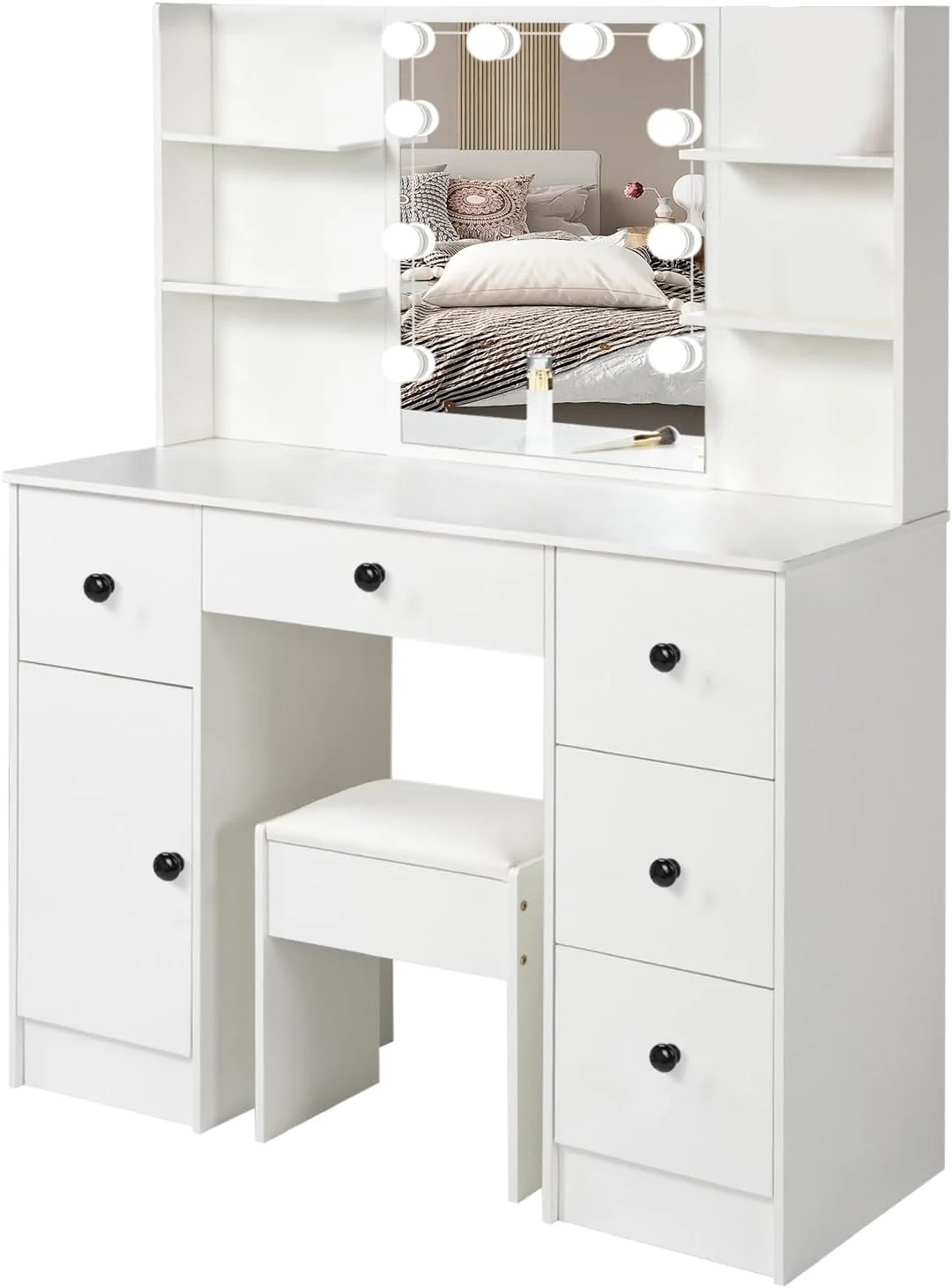 โต๊ะเครื่องแป้งแต่งหน้าเฟอร์นิเจอร์ห้องนอนโต๊ะเครื่องแป้งพร้อมกระจกและสตูลสําหรับกรูมมิ่งและจัดแต่งทรงผมส่วนบุคคล