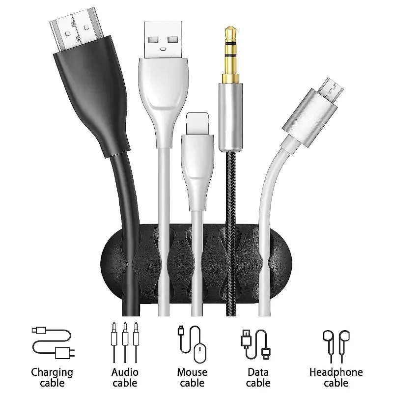 Self-กาวสายคลิปซิลิโคนสายเคเบิลโต๊ะชาร์จสายหูฟังสาย Mous Management USB Data CABLE ผู้ถือ