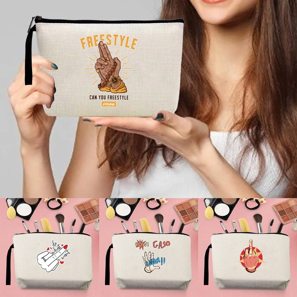 

New Hand Printing Makeup Storage Bag Commute Travel Mini Design Coin Purse Pencil Case Makeup Pouch Casual Zipper Cosmetic Bags
