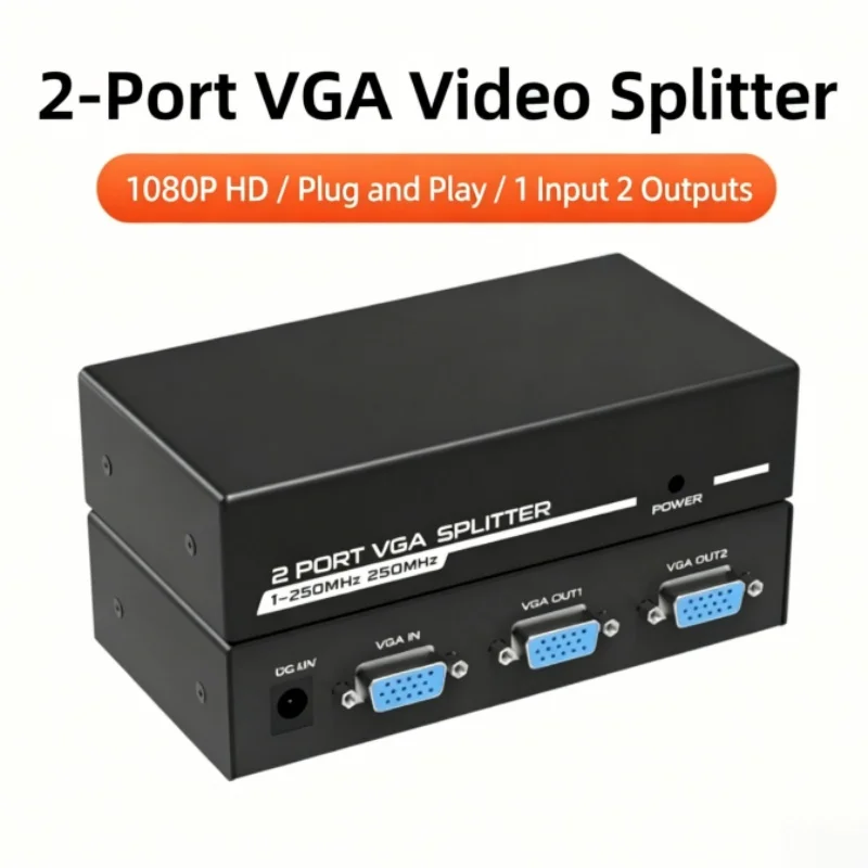 Distribuidor VGA 1 Entrada 2 Salidas 1080P de Alta Definición, Conversor de Video para Monitor de Computadora, Divisor de Pantalla para Proyector, Distribución de Video