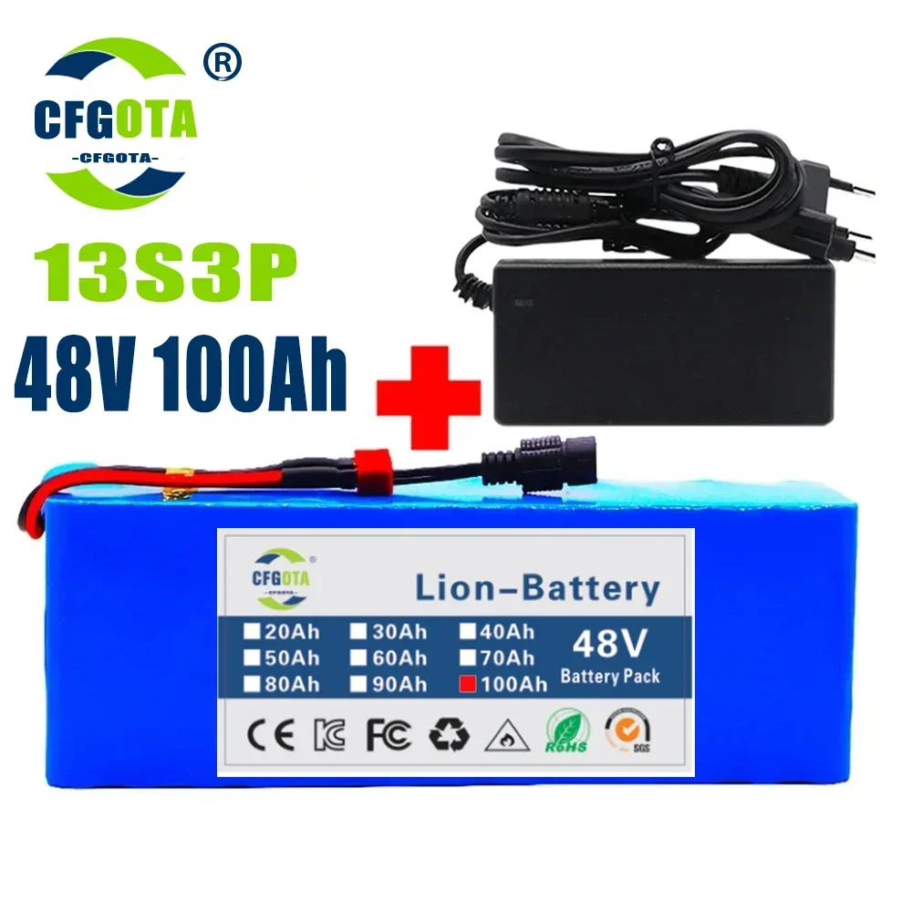 

13S3P 48V 100000mAh Lithium-ion Battery Pack with 1000W BMS for 54.6V E-bike Electric Bicycle Scooter