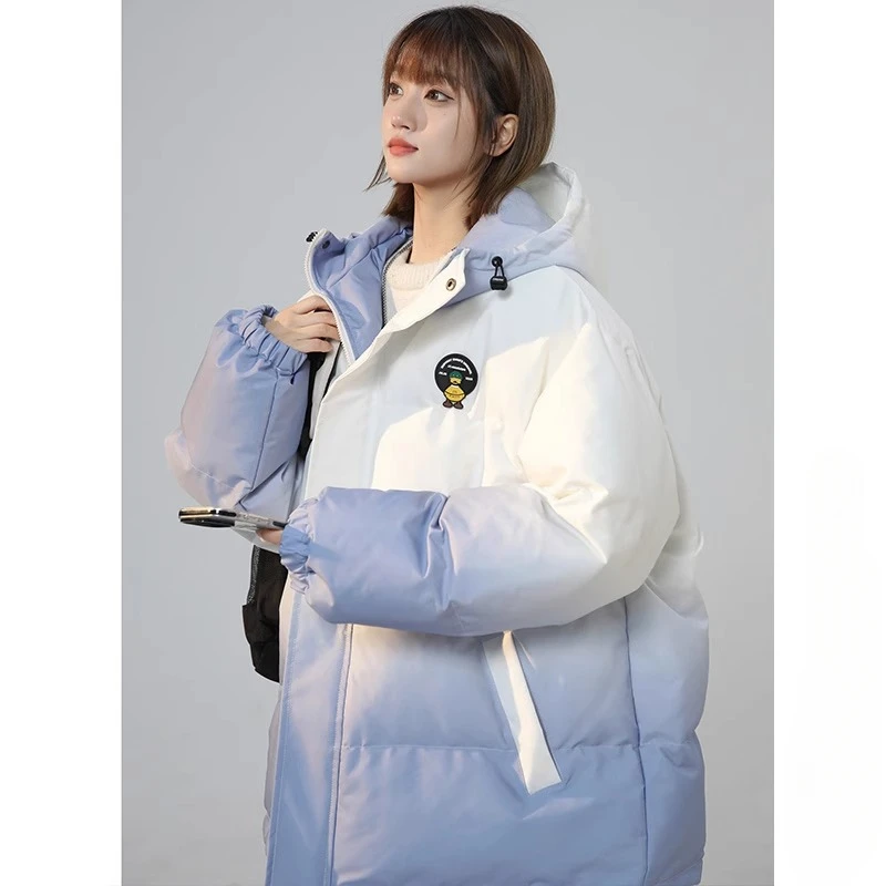 Winter Cotton Jacket for Women, Gradient Color, Loose and Thick Student Down Jacket, New Model, 2024