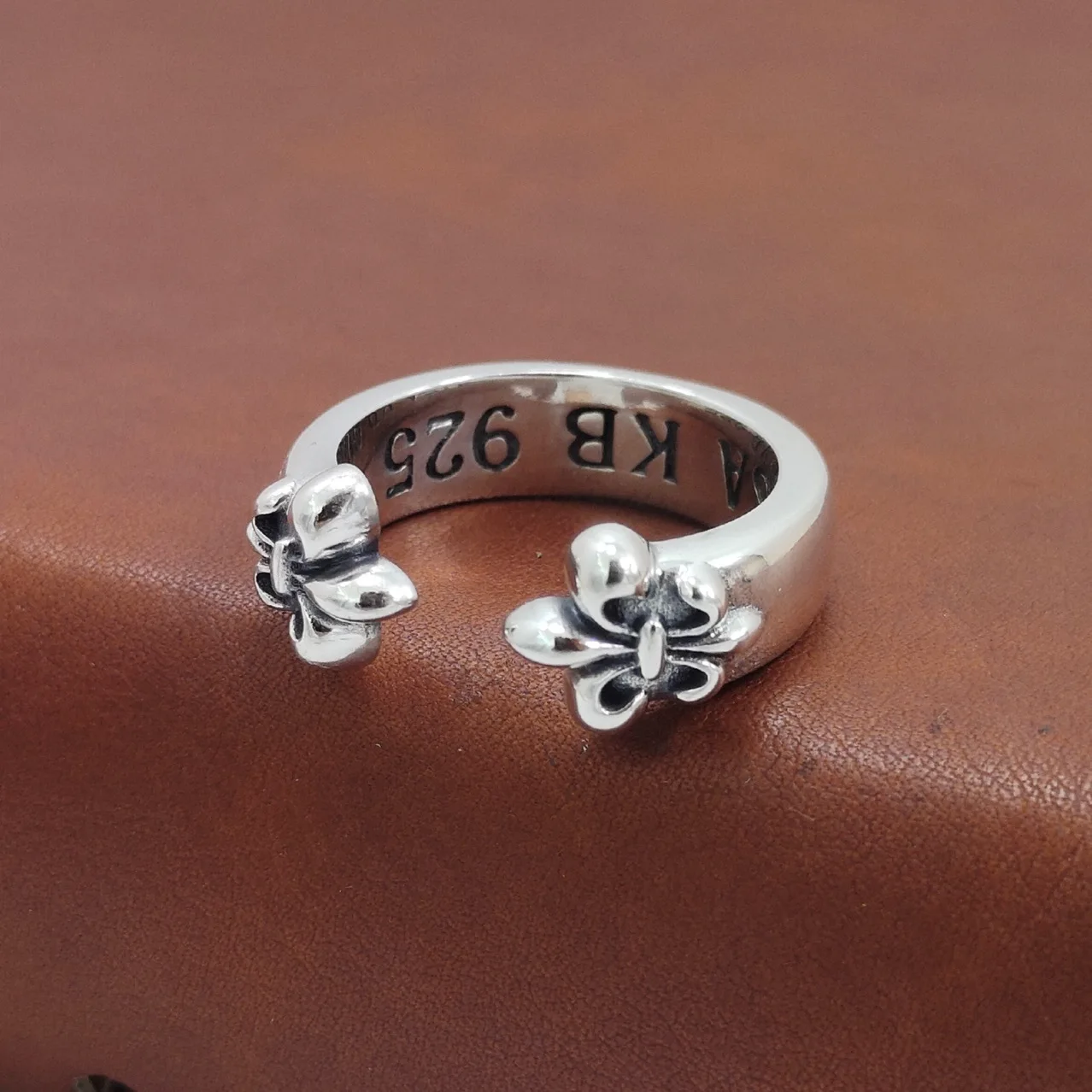 

S925 sterling silver cross double children's army flower open ring k-style punk style fashiontrendy anchor ring