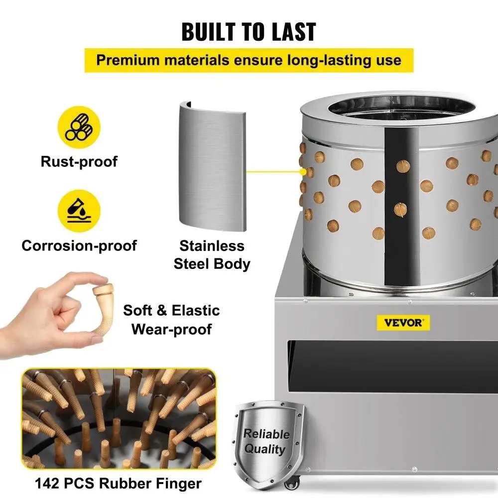 آلة إزالة ناتف الدواجن 2200 وات من الفولاذ المقاوم للصدأ مقاس 23.5 بوصة 240 دورة مع عجلات للدجاج والتركيا