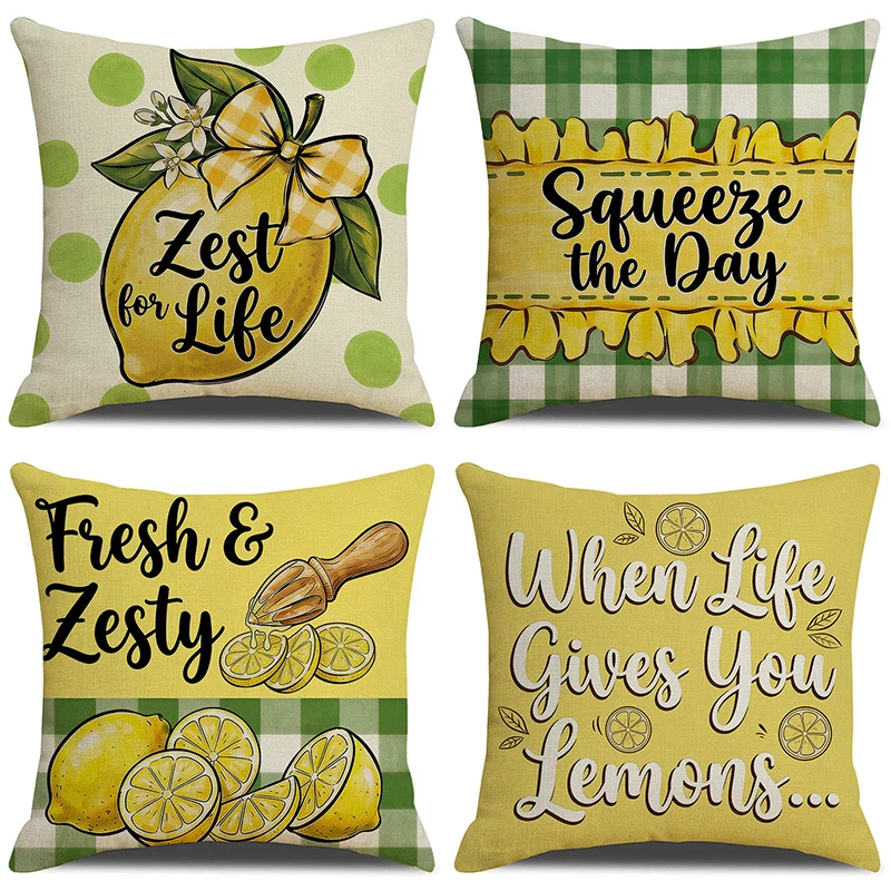 VIKAMA Fresh and Zesty Lemon Pillow Cover Summer Citrus Cushion Case for Living Room Bedroom Cozy Home Decor