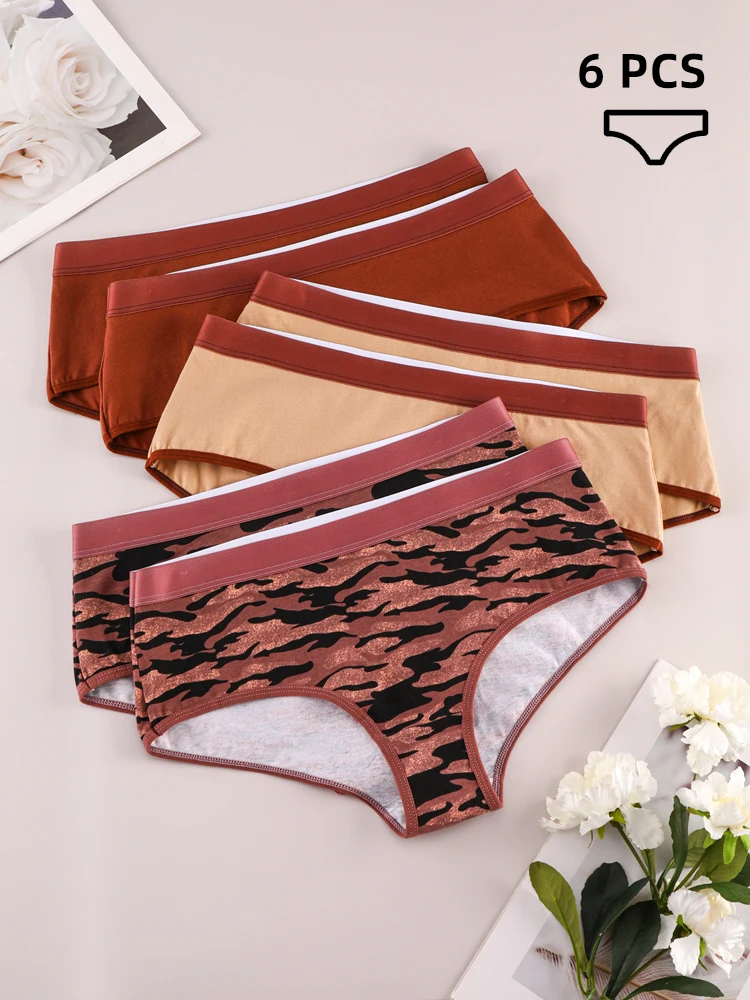 

ALDOLA 6PCS/set Women's Cotton Briefs Retro Random Print Panties Contrast Color Comfortable Lingerie Breathable Underwear