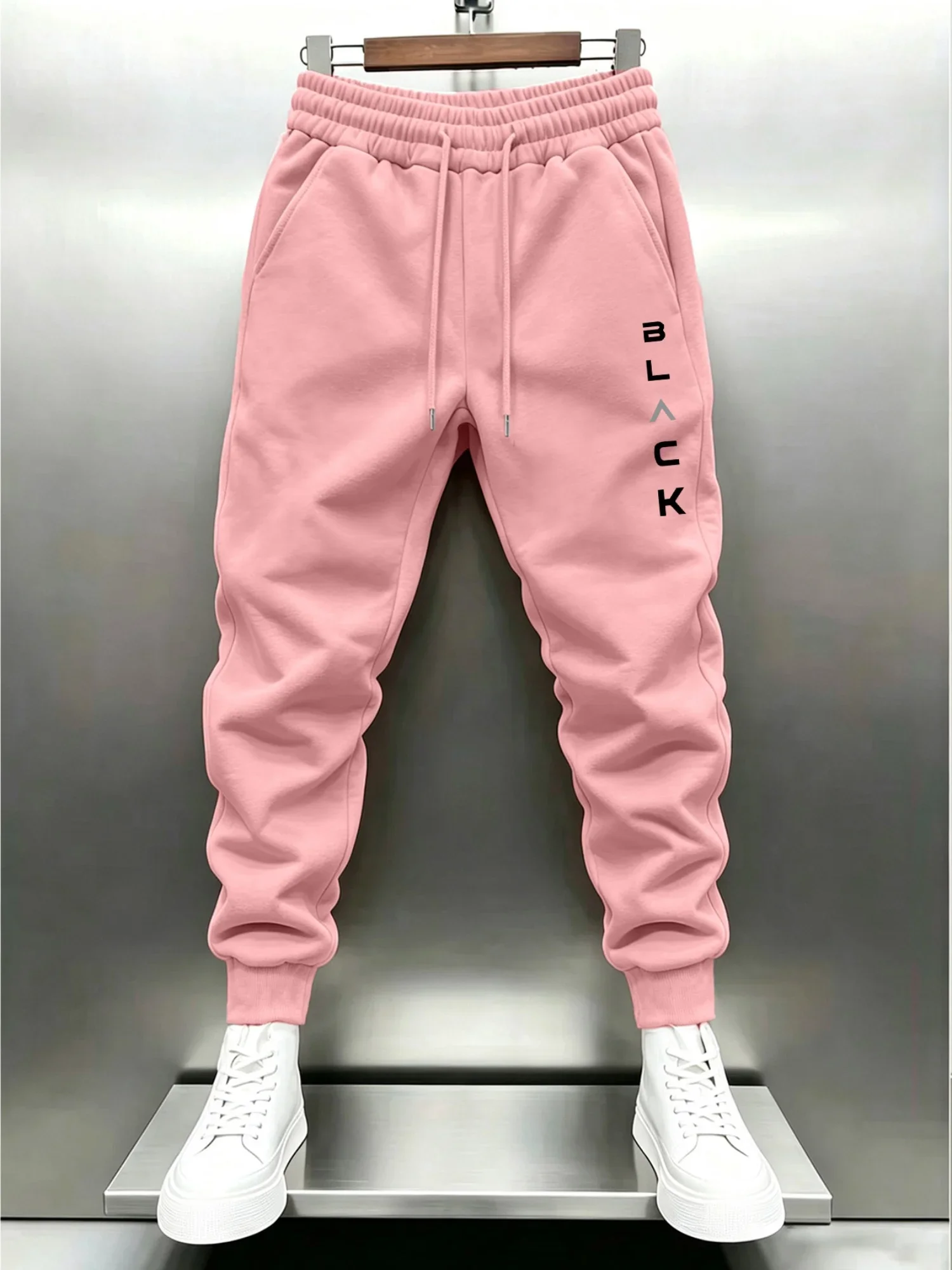 Schwarze Herren-Sporthose mit Schriftzug, Urbane Casual-Mode-Hose, Ganzjährig für Zuhause und Outdoor, Bequeme Weiche Jogginghose, Herrenbekleidung – Detail 8