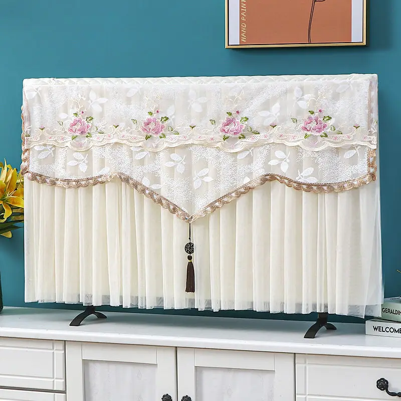 GoodTop LCD TV Cover Lace Hanging TV Dust Cover 55inch Surface Monitor Cover Fashion Protection Living Room Decoration