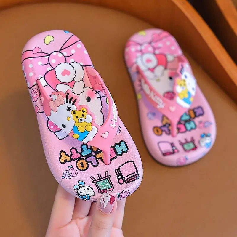 سانريو مرحبا كيتي الأطفال النعال الصيف فتاة الكرتون لينة وحيد المنزل القائمة الوجه يتخبط Kawaii أنيمي موضة أحذية الشاطئ الجديدة