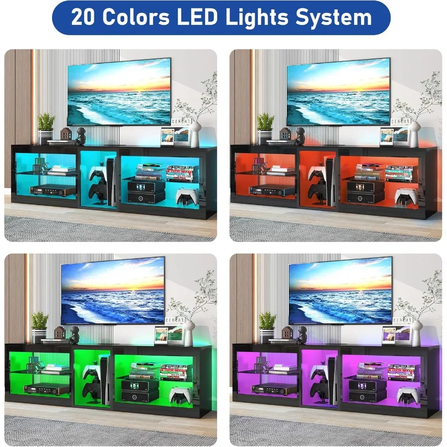 حامل تلفزيون Vitik 6Fox LED مع مخرج طاقة60 00 لون إضاءة لتلفزيون 60 65 بوصة 55 وحدة تحكم تلفزيون حديثة عالية اللمعان