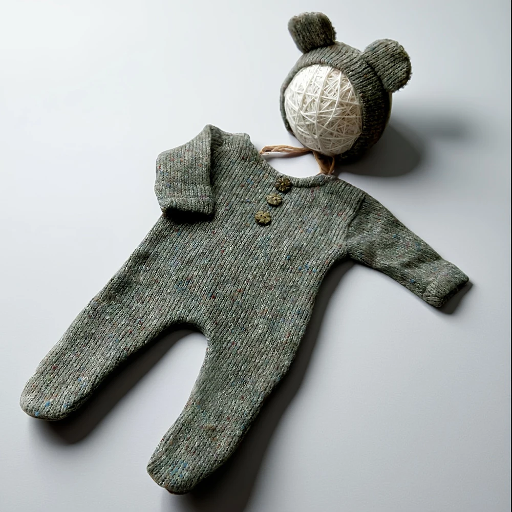 Newborn Boy Photo Prop Suit 0-3 Months Soft Knitted Romper  Hat Cute Bebe Studio Photography Costume Infant Baby Accessories