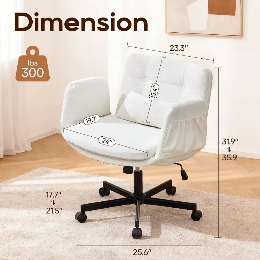 Dual Layer Criss Cross Legged Chair, Comfy Rolling Office Desk Chair with Flip-Up Armrests Wheels, Comfy Swivel Vanity Chairs w