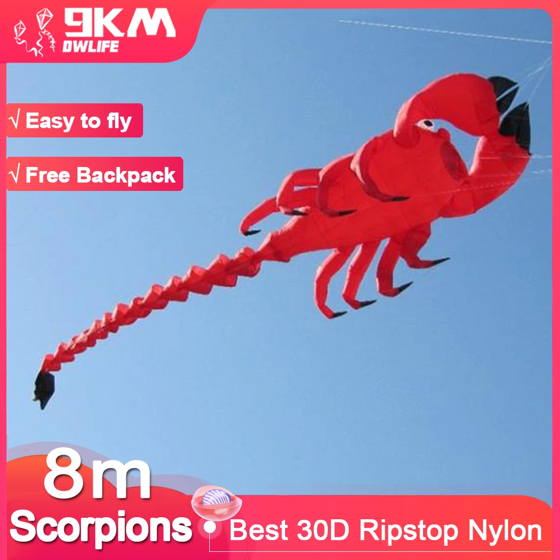 9KM 8m Scorpions Kite Line colgante de lavandería suave inflable Show Kite para Festival de cometas 30D tela de nailon Ripstop