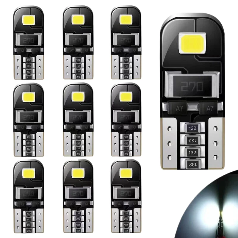 Lampe de signalisation intérieure de voiture, pas d'ampoule courageuse, W5W, T10, LED Canbus, lampe de lecture, 194, 10 pièces