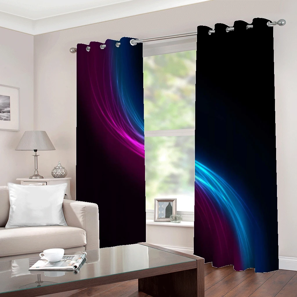 photo Blackout Window Drapes Luxury 3D Curtains black blackout curtain light lines curtain 3D Curtains For Living room Bedding